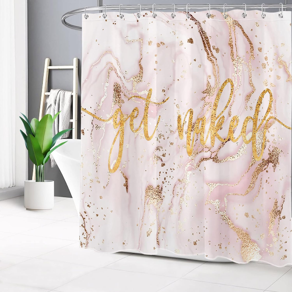 Pink Marble Shower Curtain Get Naked Bathroom Decor,72x72 Inch