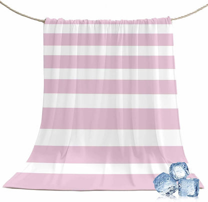 Cooling Blanket 50"x60", Modern Striped Lines Summer Cooling Blanket Breathable Lightweight Ice Blankets Pink and White Blankets for Night Sweats
