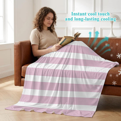 Cooling Blanket 50"x60", Modern Striped Lines Summer Cooling Blanket Breathable Lightweight Ice Blankets Pink and White Blankets for Night Sweats