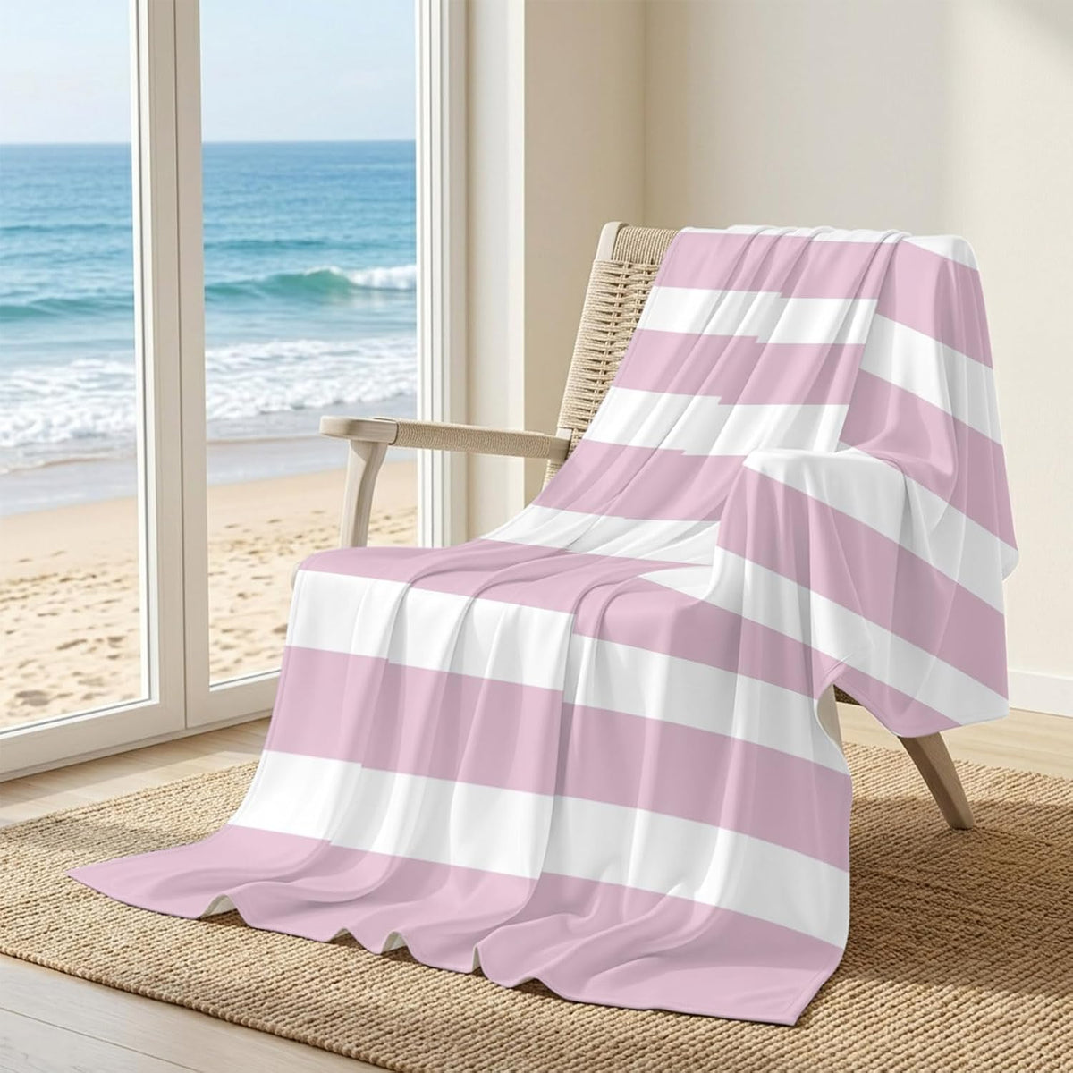 Cooling Blanket 50"x60", Modern Striped Lines Summer Cooling Blanket Breathable Lightweight Ice Blankets Pink and White Blankets for Night Sweats