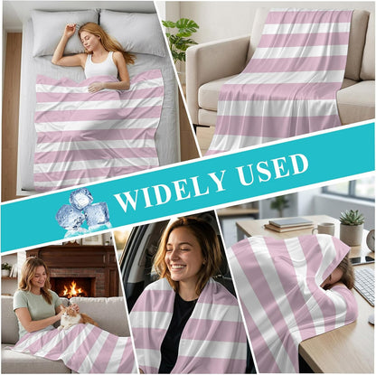 Cooling Blanket 50"x60", Modern Striped Lines Summer Cooling Blanket Breathable Lightweight Ice Blankets Pink and White Blankets for Night Sweats