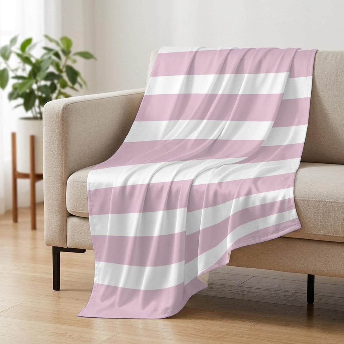 Cooling Blanket 50"x60", Modern Striped Lines Summer Cooling Blanket Breathable Lightweight Ice Blankets Pink and White Blankets for Night Sweats