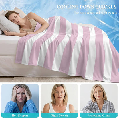Cooling Blanket 50"x60", Modern Striped Lines Summer Cooling Blanket Breathable Lightweight Ice Blankets Pink and White Blankets for Night Sweats