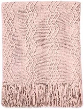 Pink Throw Blanket 50x60 Inch Boho Knitted Soft Throw Sofa Blanket