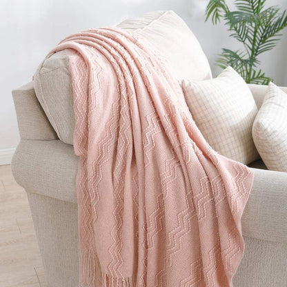Pink Throw Blanket 50x60 Inch Boho Knitted Soft Throw Sofa Blanket
