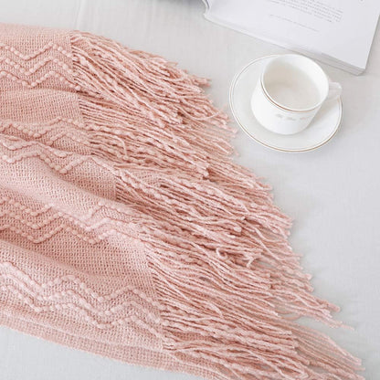 Pink Throw Blanket 50x60 Inch Boho Knitted Soft Throw Sofa Blanket