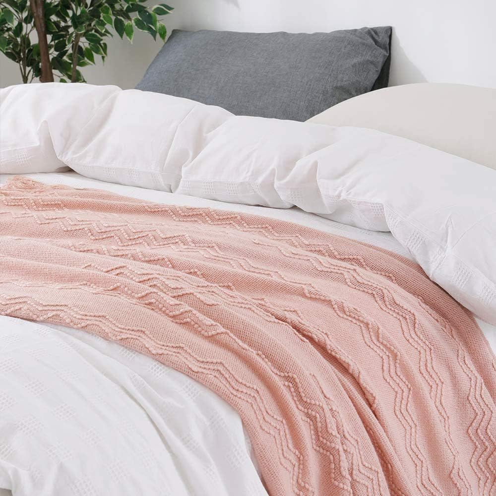Pink Throw Blanket 50x60 Inch Boho Knitted Soft Throw Sofa Blanket