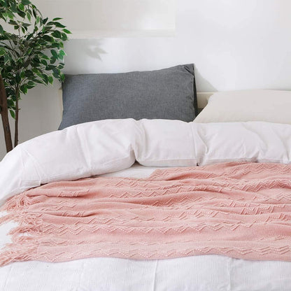 Pink Throw Blanket 50x60 Inch Boho Knitted Soft Throw Sofa Blanket
