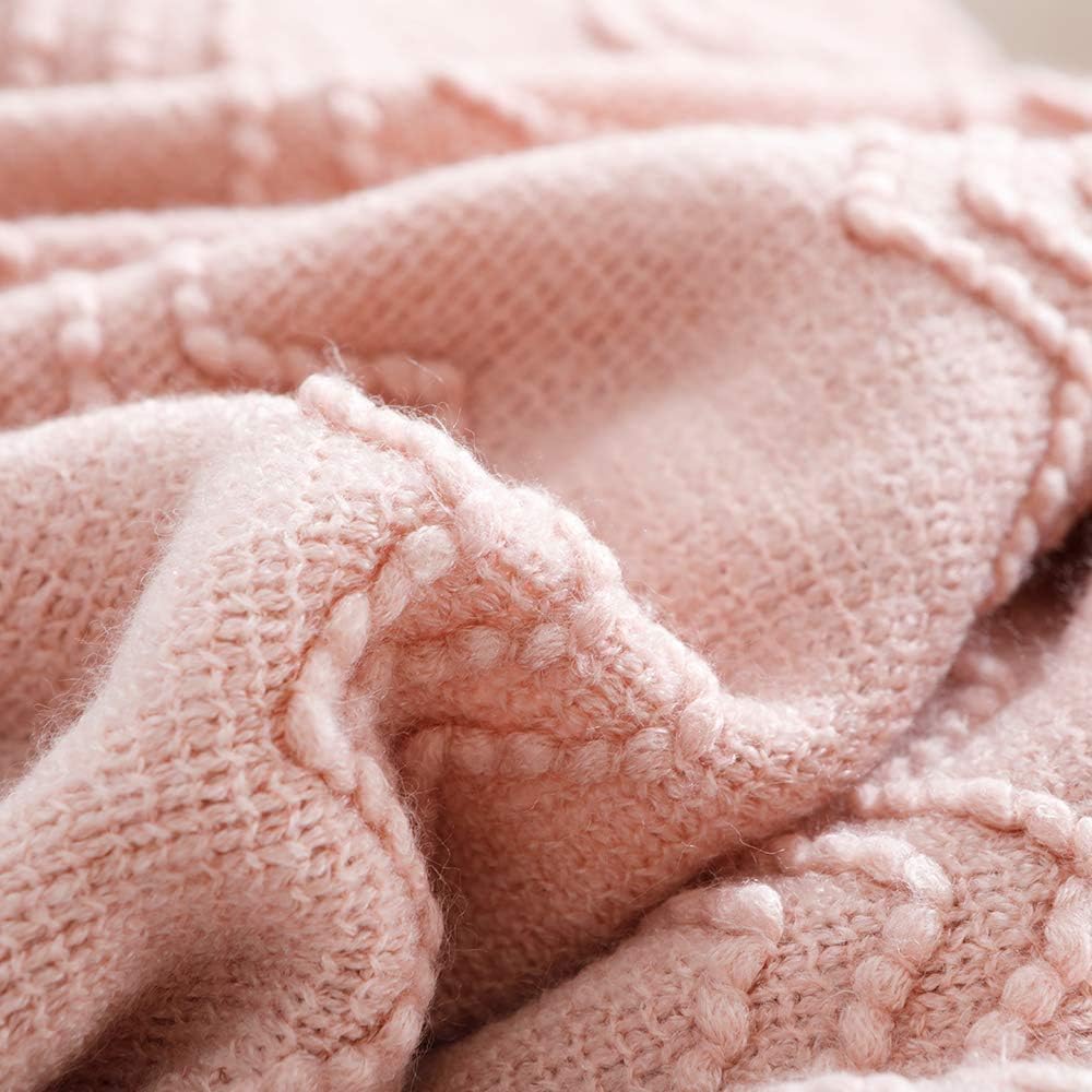 Pink Throw Blanket 50x60 Inch Boho Knitted Soft Throw Sofa Blanket