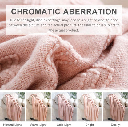 Pink Throw Blanket 50x60 Inch Boho Knitted Soft Throw Sofa Blanket