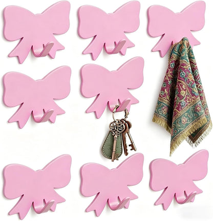 8 Pcs Cute Adhesive Wall Hooks,Small Kawaii Bow Knot Decor Hook for Hanging
