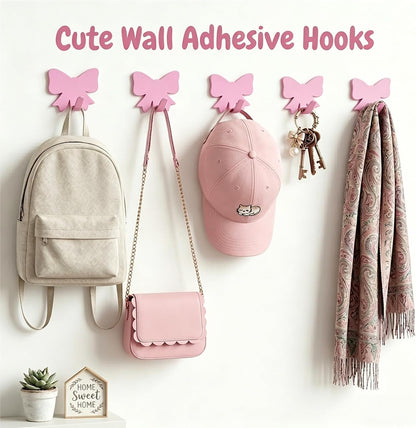 8 Pcs Cute Adhesive Wall Hooks,Small Kawaii Bow Knot Decor Hook for Hanging