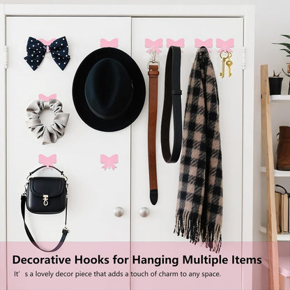 8 Pcs Cute Adhesive Wall Hooks,Small Kawaii Bow Knot Decor Hook for Hanging