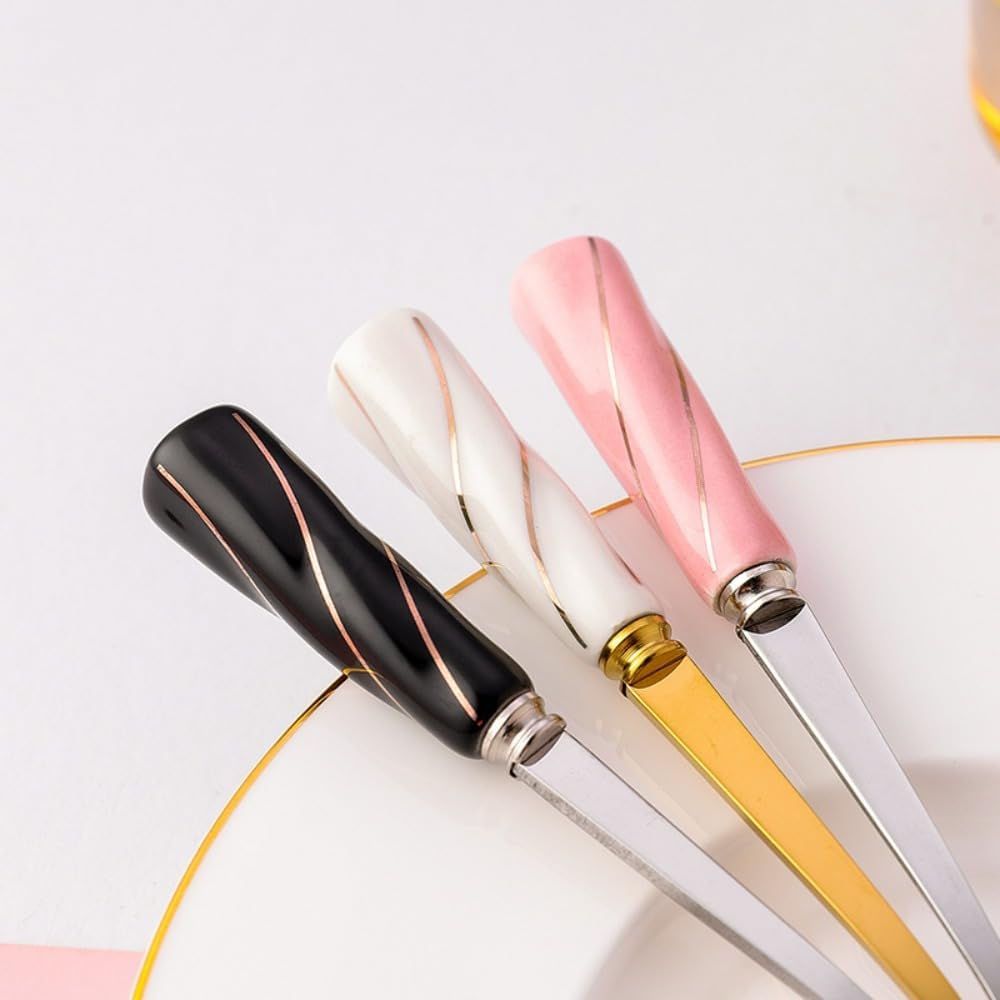 6 Piece Set -12cm/4.7 Inch Stainless Steel Spoon Creative Marble Dessert Ice Cream Spoon Rice Spoon Soup Spoon Coffee Spoon (Pink Gold)