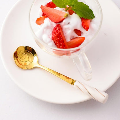 6 Piece Set -12cm/4.7 Inch Stainless Steel Spoon Creative Marble Dessert Ice Cream Spoon Rice Spoon Soup Spoon Coffee Spoon (Pink Gold)