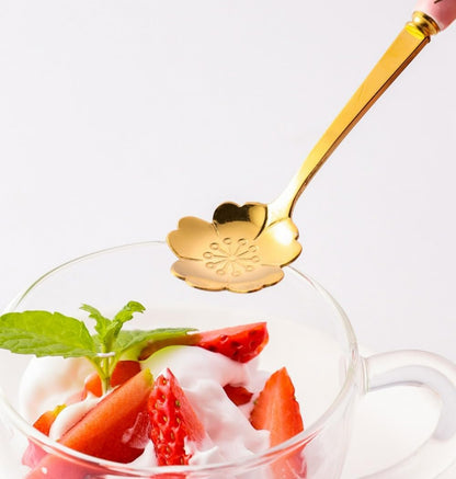 6 Piece Set -12cm/4.7 Inch Stainless Steel Spoon Creative Marble Dessert Ice Cream Spoon Rice Spoon Soup Spoon Coffee Spoon (Pink Gold)