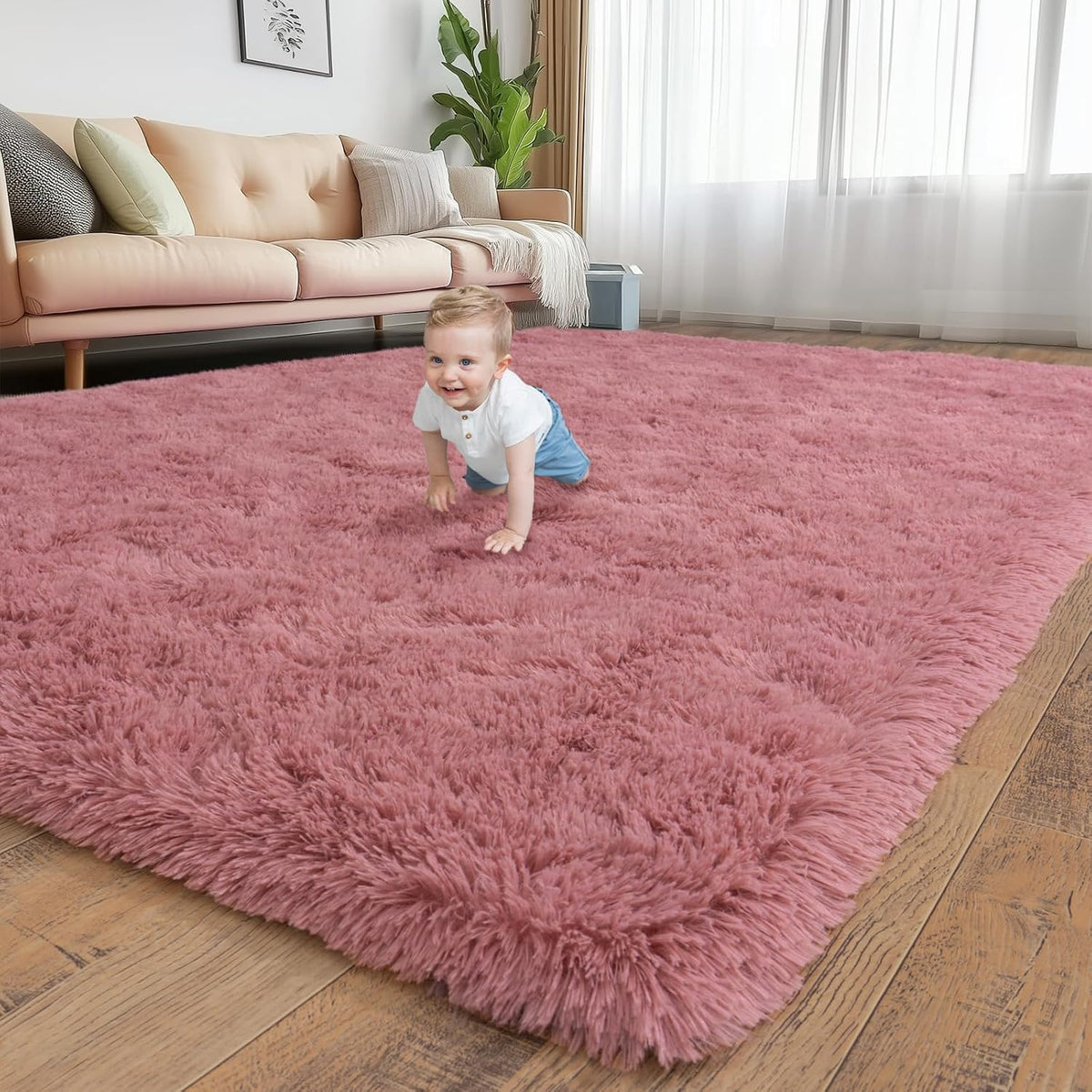 Soft Shag Rugs for Girls Bedroom, Fluffy Washable 4x6 Blush Pink
