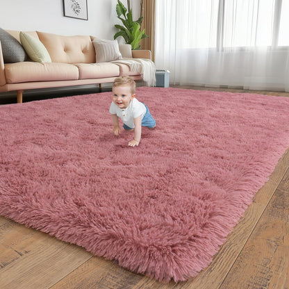 Soft Shag Rugs for Girls Bedroom, Fluffy Washable 4x6 Blush Pink