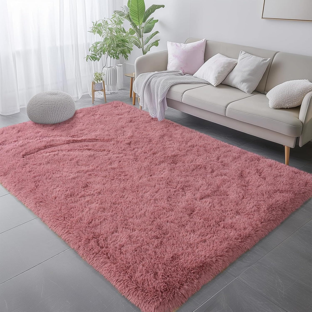 Soft Shag Rugs for Girls Bedroom, Fluffy Washable 4x6 Blush Pink