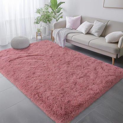 Soft Shag Rugs for Girls Bedroom, Fluffy Washable 4x6 Blush Pink