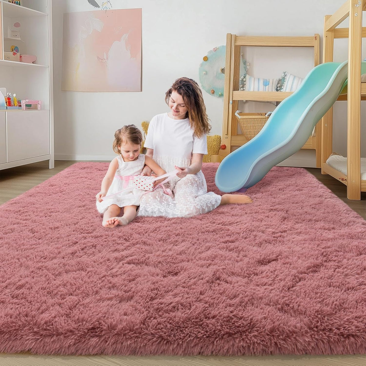 Soft Shag Rugs for Girls Bedroom, Fluffy Washable 4x6 Blush Pink
