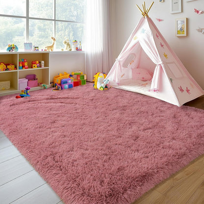 Soft Shag Rugs for Girls Bedroom, Fluffy Washable 4x6 Blush Pink