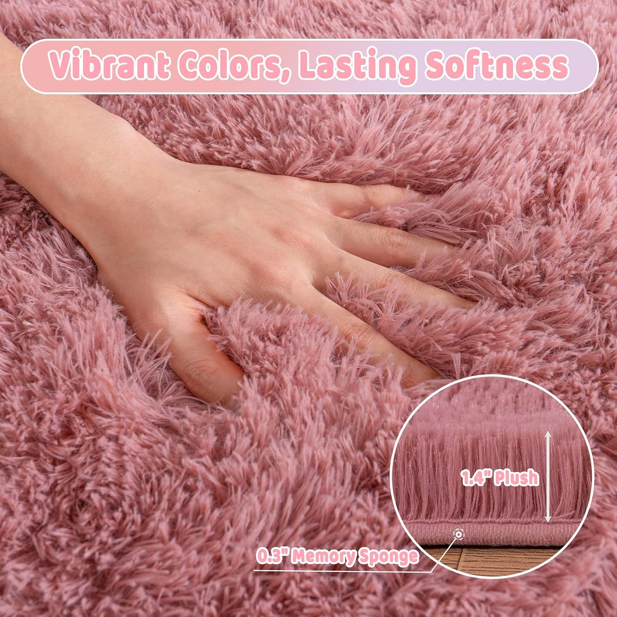 Soft Shag Rugs for Girls Bedroom, Fluffy Washable 4x6 Blush Pink