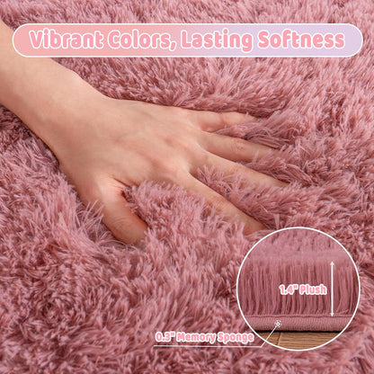 Soft Shag Rugs for Girls Bedroom, Fluffy Washable 4x6 Blush Pink