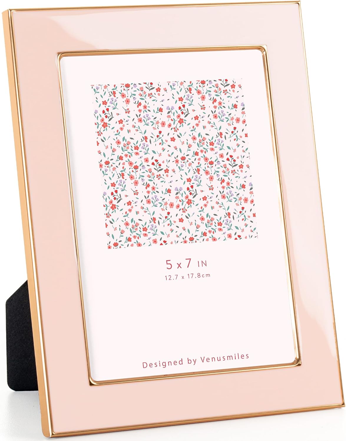 5x7 Enamel Picture Frame, Gold Edge, Pink Enamel, Tabletop & Wall, 1pc