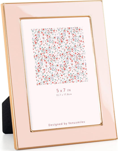 5x7 Enamel Picture Frame, Gold Edge, Pink Enamel, Tabletop & Wall, 1pc