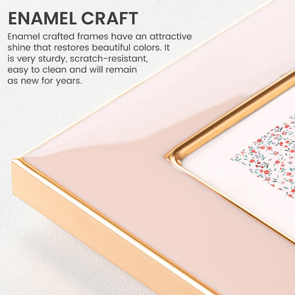 5x7 Enamel Picture Frame, Gold Edge, Pink Enamel, Tabletop & Wall, 1pc