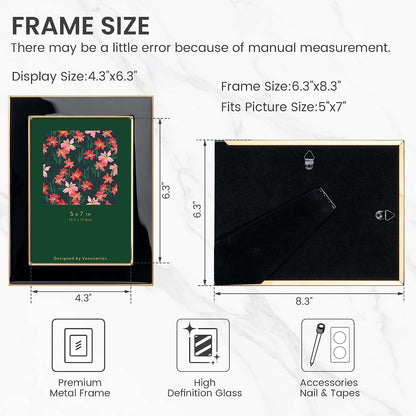 5x7 Enamel Picture Frame, Gold Edge, Pink Enamel, Tabletop & Wall, 1pc