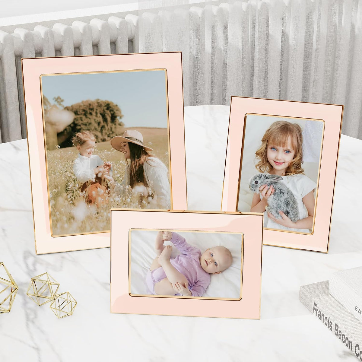 5x7 Enamel Picture Frame, Gold Edge, Pink Enamel, Tabletop & Wall, 1pc