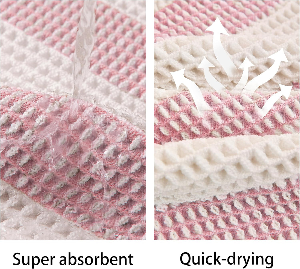 Waffle Bath Mat Non Slip, Boho Bathroom Rug, White/Pink, 20"x32"