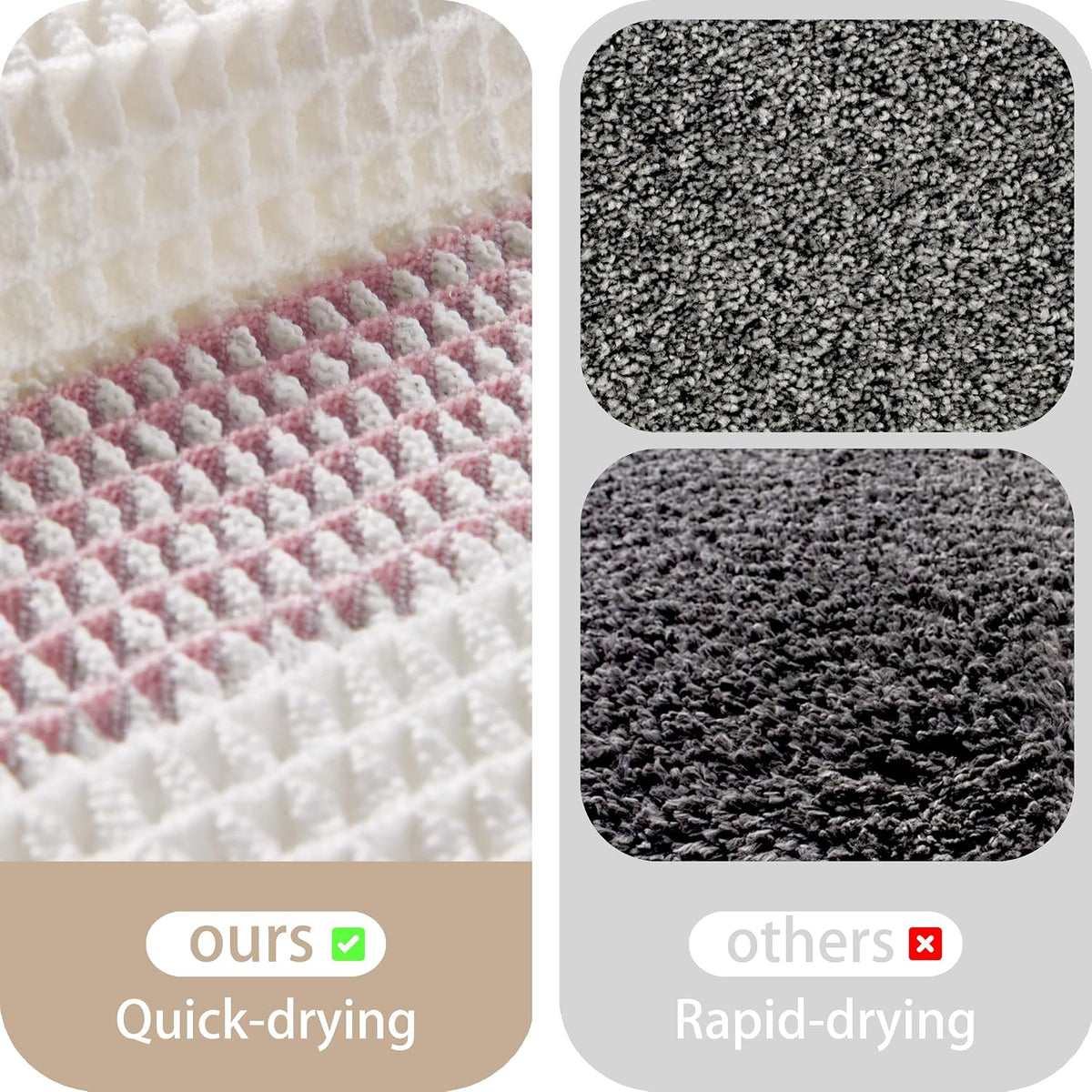 Waffle Bath Mat Non Slip, Boho Bathroom Rug, White/Pink, 20"x32"
