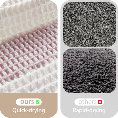 Waffle Bath Mat Non Slip, Boho Bathroom Rug, White/Pink, 20"x32"