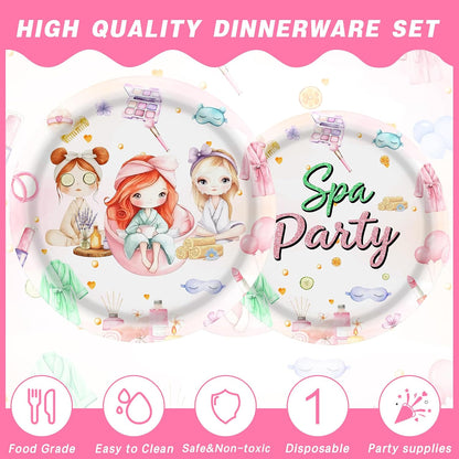 140PCS Spa Party Supplies Pink Makeup Themed Birthday Party Decorations for Girls Child Kids Slumber Sleepover Pajama Tableware Set Plates Napkins Cups Forks Knives for 20 Guests