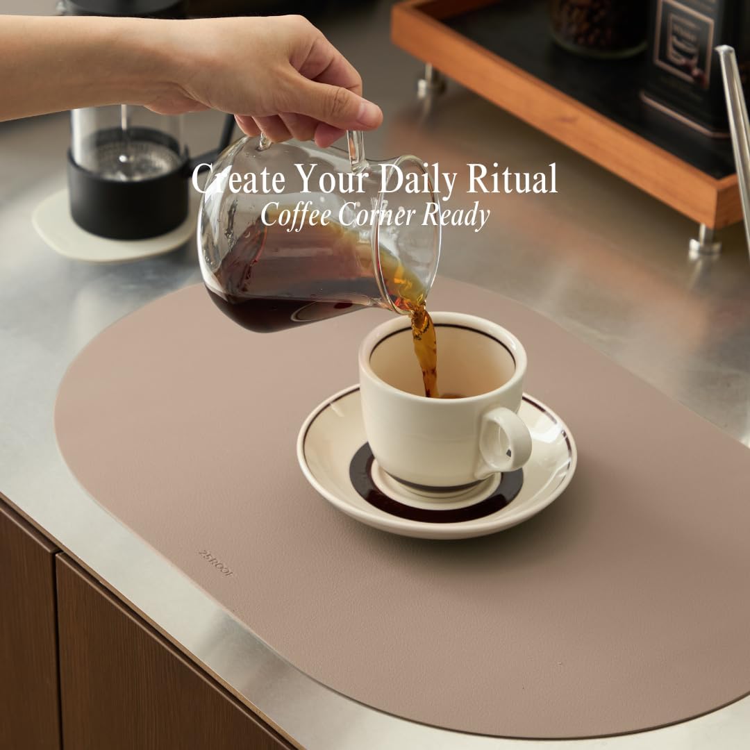 Oval Silicone Placemats – Heat Resistant, Waterproof, Easy to Clean Non-Slip Modern Dining Table Mats – Premium Leather Textured Japandi Kitchen Decor (4, Rosey Clay, Without Coasters)