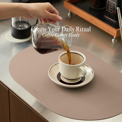 Oval Silicone Placemats – Heat Resistant, Waterproof, Easy to Clean Non-Slip Modern Dining Table Mats – Premium Leather Textured Japandi Kitchen Decor (4, Rosey Clay, Without Coasters)