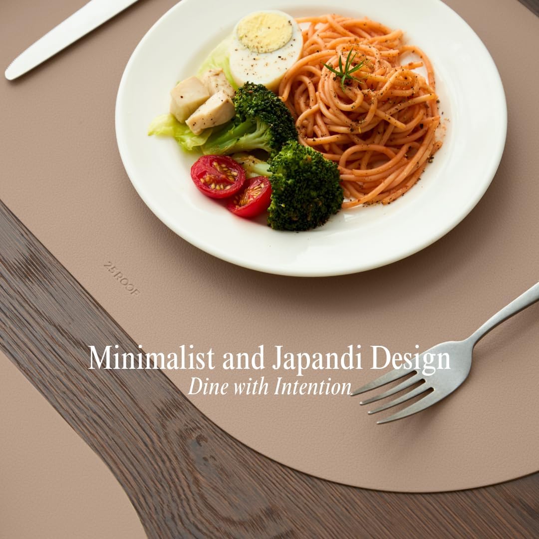 Oval Silicone Placemats – Heat Resistant, Waterproof, Easy to Clean Non-Slip Modern Dining Table Mats – Premium Leather Textured Japandi Kitchen Decor (4, Rosey Clay, Without Coasters)