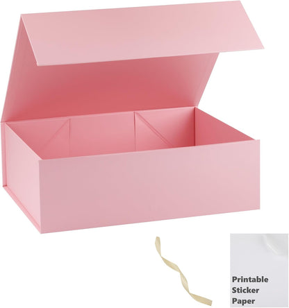Pink Gift Box,10x7.3x3.5 Gift Boxes With Lids For Presents Includes Ribbon And Diy Printable Sticker Paper,Bridesmaid Proposal Box,Magnetic Gift Box For Birthday,Wedding,Graduation