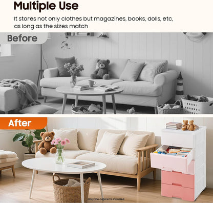 Small 5 Drawer Storage Cabinet with Wheels,Plastic Drawers Dresser,5 Tier Storage Cabinet for Living Room,Kitchen,Pink