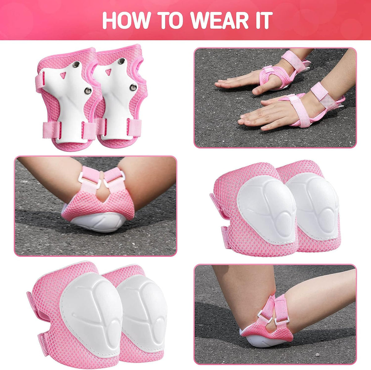 Kids Protective Gear Set Knee Pads for Kids 3-14 Years Toddler Knee and Elbow Pads with Wrist Guards 3 in 1 for Skating Cycling Bike Rollerblading Scooter