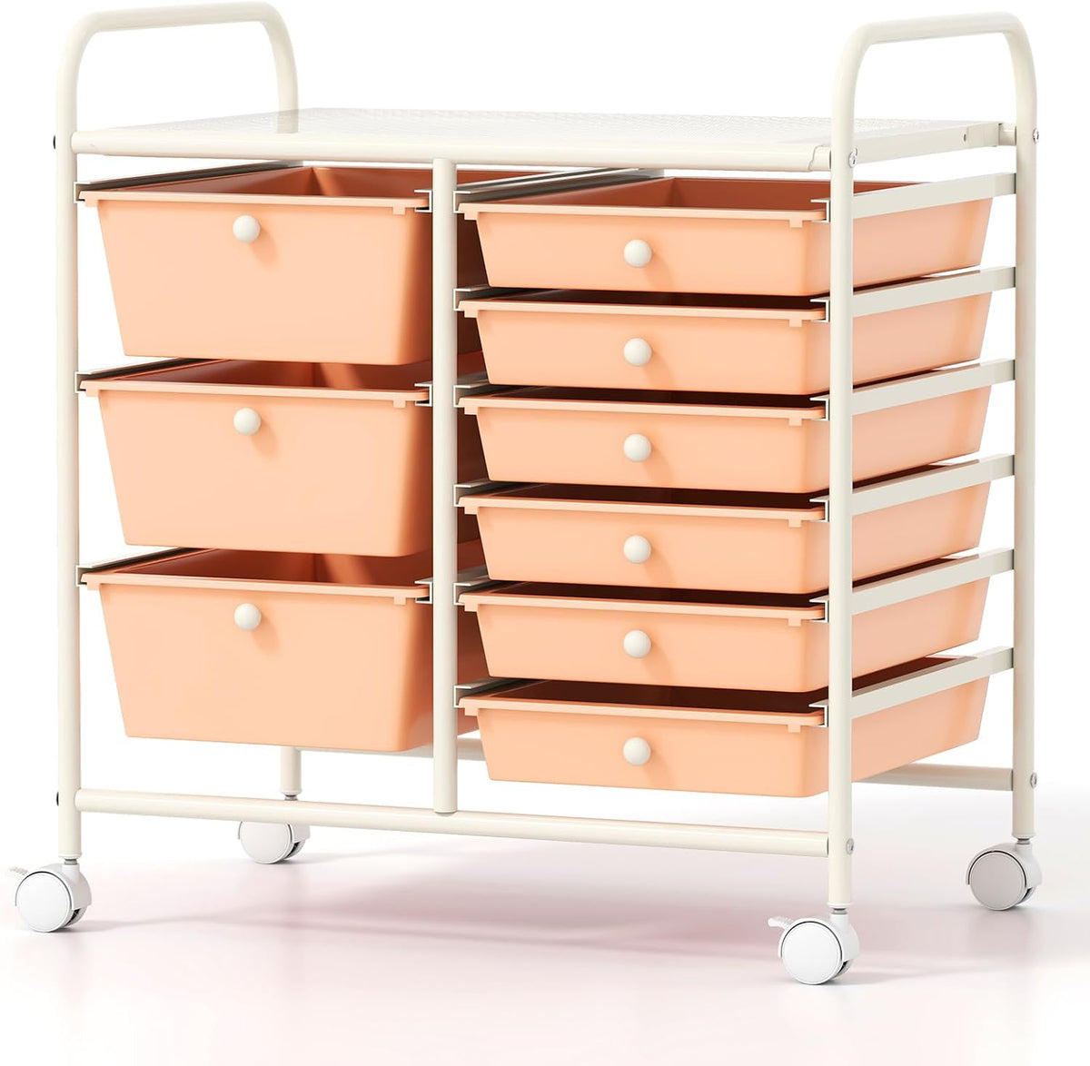 Rolling Storage Cart with 9 Drawer, Utility Cart with Metal Frame