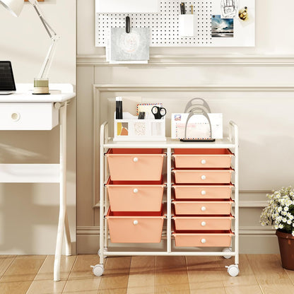 Rolling Storage Cart with 9 Drawer, Utility Cart with Metal Frame