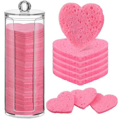 120 Pcs Compressed Facial Sponges, Heart, Pink
