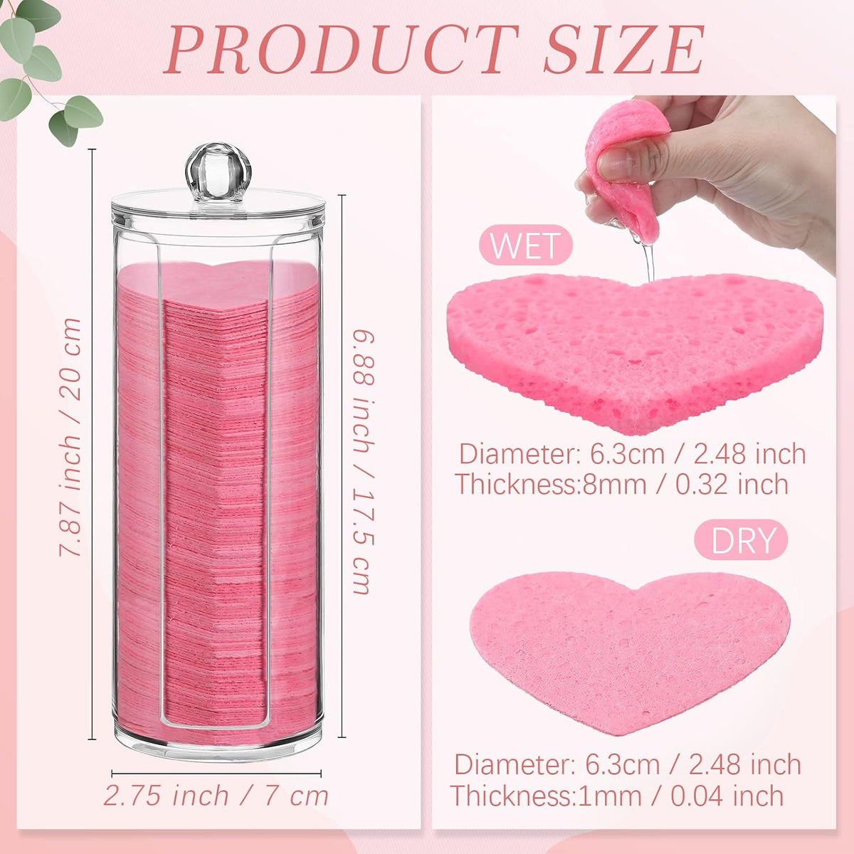 120 Pcs Compressed Facial Sponges, Heart, Pink