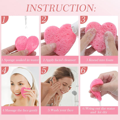 120 Pcs Compressed Facial Sponges, Heart, Pink