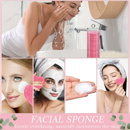 120 Pcs Compressed Facial Sponges, Heart, Pink