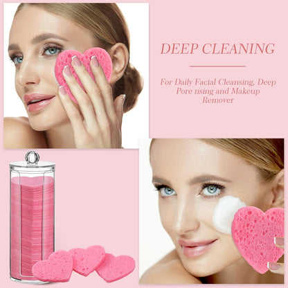 120 Pcs Compressed Facial Sponges, Heart, Pink